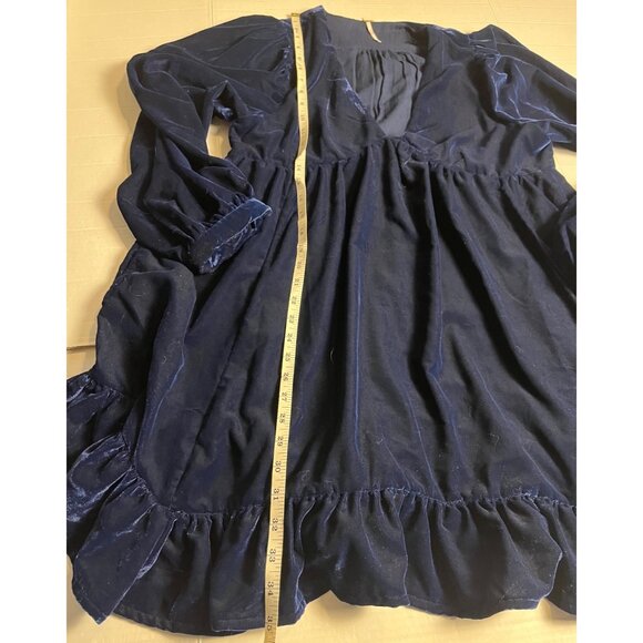 Free People Estella Velvet Mini Dress Tunic With V-Neckline Navy Blue Size M - Picture 14 of 15